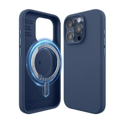Bild av elago Magnetiskt SilikonFodral Kompatibelt med iPhone 15 Pro Fodral 6,1 tum, alla MagSafe Tillbehör Inbyggda Magneter, Mjukt Grepp Silikon, Stötsäker [Jean Indigo]