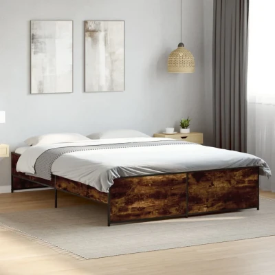 Bild av vidaXL Sängram rökfärgad ek 160x200 cm konstruerat trä och metall, säng, gästsäng, dubbelsäng, sängar, gästsängar, dubbelsängar