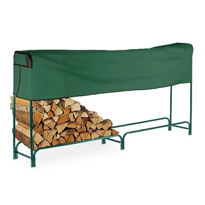 Bild av Relaxdays, mörkgrön vedhylla med lock, stål, stapelstöd för ved, vedhylla, HBT: 122 x 250 30 cm, polyester