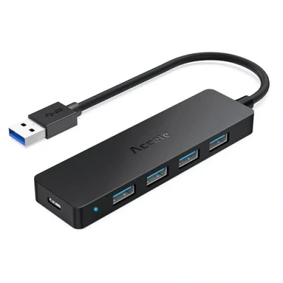 Bild av Aceele USB 3.0 hubb med 4 A portar och typ C laddning, 19 cm kabel kompatibel för MacBook Pro, Mini Mac, Surface Pro 9, XPS, Xbox 1, PS5, bärbar dator, mobil SSD/HDD m.m.