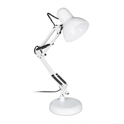 Bild av Relaxdays Retro skrivbord, led arm, svängbar, kontor lä, metall, E27, HxBxD: 50 x 27 15 cm, vit