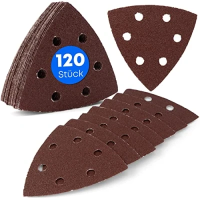 Bild av 120 stycken/Delta sliptrianglar / 6 hål/93 x 93 mm/20 korn 4060 80120 180240, för deltaslipmaskin/slipblad/triangulära slippapper/sandpapper