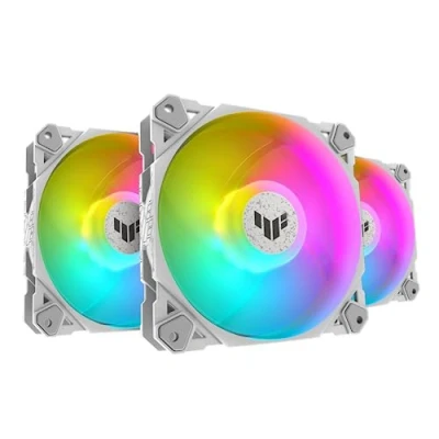 Bild av TUF Gaming TF120 ARGB husfläkt White Edition 3IN1 med styrenhet (3 stycken, Aura Sync, tyst adresserbar fläkt, PWM kontroll, vit)