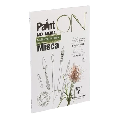 Bild av Paint On Pad Misca A3, 250gram, 15 ark vitt papper innehållande gräsfibrer, multiteknikpapper, topplimmat