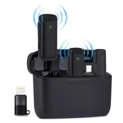 Bild av NK trådlös mikrofon med laddningsfodral Lavalier för iPhone/Android, Plug &amp; Play, 2 pack mikrofoner Tiktok/Twtch/Youtube/Vlog inspelning, brusreducering, ingen app