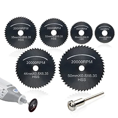 Bild av 7 st HSS roterande verktygssågblad, (nitridstål) mini cirkelsågblad set, träskärskivor, miniborr med (3,175 mm) 1/8 tum förlängningsstång för Dremel borrar verktyg från AniSqui