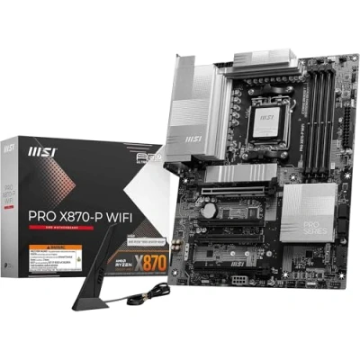 Bild av MSI PRO X870 P WiFi moderkort, ATX stöder AMD Ryzen 9000/8000/7000 processorer, AM5 60A SPS VR M, DDR5 Memory Boost (8200+ MT/s OC), PCIe 5.0 x16 och 4.0 x16, M.2 Gen5, Wi Fi 7, 5G LAN