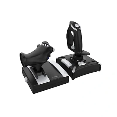 Bild av KROM K FLIGHT joystick set, flygsimulator gaspedal/styrspak, internt vibrationsläge, syntetiskt grepp för bättre grepp, 2 axligt, POV, 16 knappar, PC, PS4, Xbox One, Svart