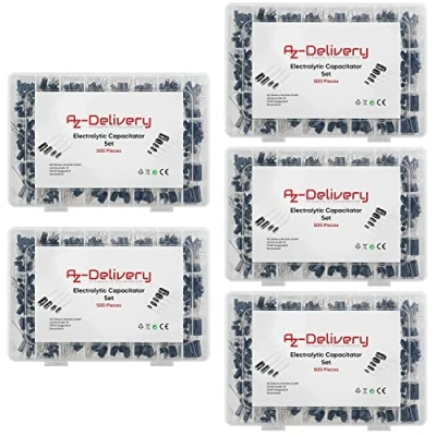 Bild av AZDelivery 5 x ElKo Sortiment Elektrolytkondensator Aluminium 24 Värde 500 Stycken 0.1uF 1000uF med Förvaringslåda kompatibel Arduino inklusive en E Book!