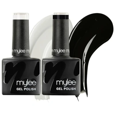 Bild av Mylee gelnagellacksset, svart och vitt, 2 x 8 ml, [Cruella] UV/LED, soak off, nagelkonst, manikyr, pedikyr för professionell användning i salongen hemma, hållbar lätt att applicera