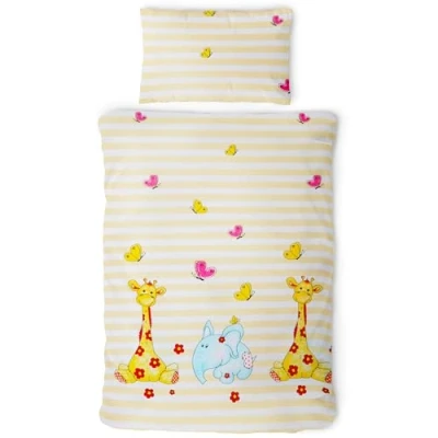 Bild av Gräfenstayn® Baby barnsängkläder med djurtryck och integrerad dragkedja tillverkad av 100 % bomull påslakan 135 x cm örngott 60 40 (giraff elefanter)