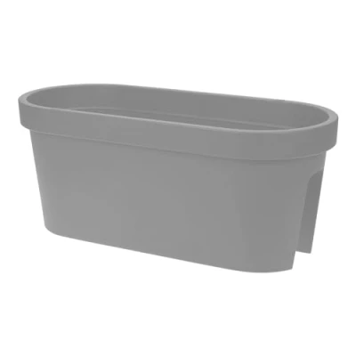 Bild av Balkongräcke, blomlåda, oval 60 cm grå plastblomkruka för upphängning trädgård, blomkruka, växter, blommor, skål