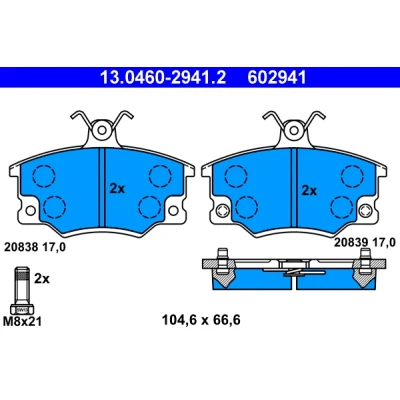 Bild av ATE 13.0460 2941.2 Jeu de plaquettes frein contact signal d&#039;usure inclus avec vis d&#039;étrier FIAT: Panda I 3/5 portes, Uno portes