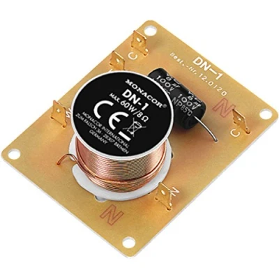 Bild av Monacor DN 1, Komponent delningsfilter, 2 vägs systems, 60 W, 8 O, 2500 hz, Guld