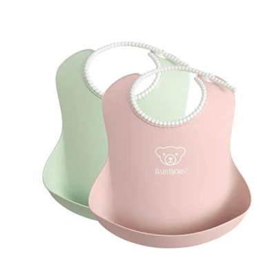 Bild av BabyBjörn Haklapp 2 pack, Blekgrön/Blekrosa