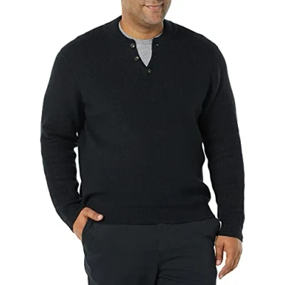 Bild av Amazon Essentials långärmad mjuk touch Henley tröja för män, svart, Large