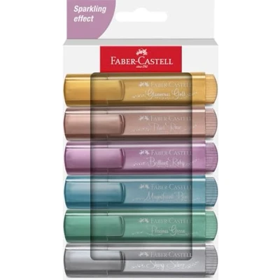Bild av Faber Castell 254676 Metalliska Överstrykningspennor Set om 6, Med Precision Mejselspets, Vibranta Metall Färger, Ergonomisk Platt Design