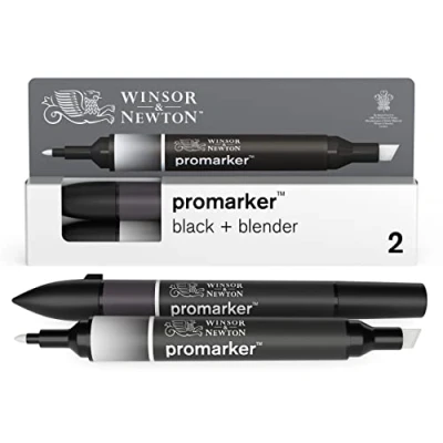 Bild av Winsor &amp; Newton 0290148 ProMarker, professionell layoutmärkpenna 2 spetsar, fin och bred för ritningar, design layouter set om i svart, svart blender