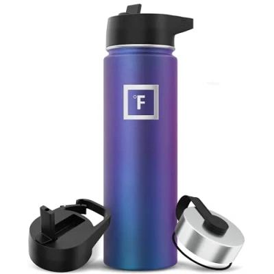 Bild av Isolerad vattenflaska med sugrörslock bred 950 ml (3 lock) dubbelväggigt rostfritt stål metall läckagesäker resor sport gym campingflaska