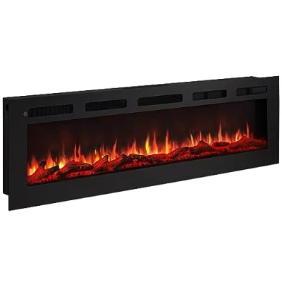 Bild av BALDERIA elektrisk öppen spis Leif 70 tum vägg eller inbyggd kamin 3D lågeffekt, uppvärmning 1 800 W Öppen med fjärrkontroll, startkontroll, timer och termostat svart
