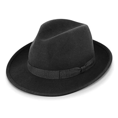Bild av fiebig Fedora ullfilthatt Bogart filthatt för kvinnor och män Klassisk passform på sommar vinter hatt tillverkad i Italien, svart, 61