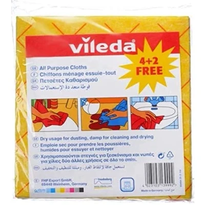 Bild av Vileda universalduk 4+2 st, kraftfull rengöring, vattenabsorberande, hållbar gul 6 st per förpackning