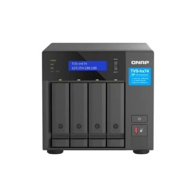 Bild av QNAP TVS h474 PT 8G Intel Pentium Gold Processor, 8 GB RAM, PCIe Gen 4 expanderbarhet NAS för virtualiseringsprogram Svart