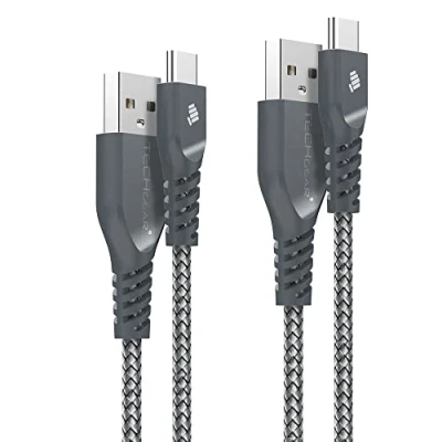 Bild av TECHGEAR 2 pack stark flätad USB C laddning och datasynkroniseringskabel (0,6 x 1,0 m/1 m) kompatibel med Samsung Tab S6 Lite, A7 10,4 tum, T510, A8 10,5 S8 Plus/Ultra, S7 S5e S4 S3