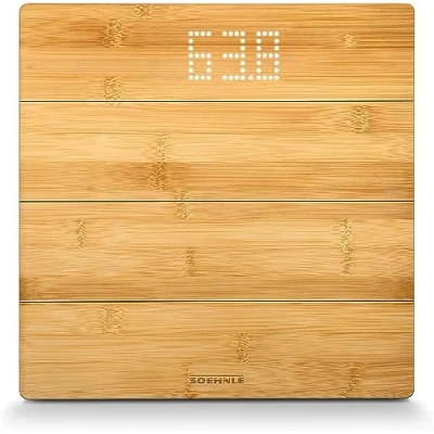 Bild av Soehnle Style Sense Bamboo Magic, digital trävåg av äkta bambu, våg med osynlig display, toppläsbar LED skärm, kroppsvåg för en varm fotkänsla, personvåg upp till 180 kg
