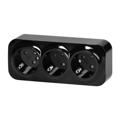 Bild av MIRATIC 3 vägs Vägguttag Ytmonterat Uttag Olika Färger Polerad Yta 6A /230VAC IP20 Svart (3 vägs)