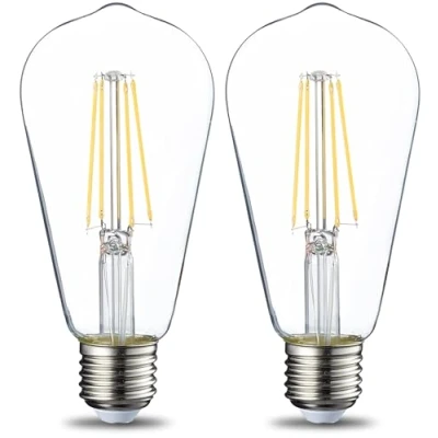 Bild av Amazon Basics Edison skruvlampa, LED, E27, ST64, 7 W (motsvarar 60 W), klar glödtråd, varmvit, ej dimbar, paket med 2