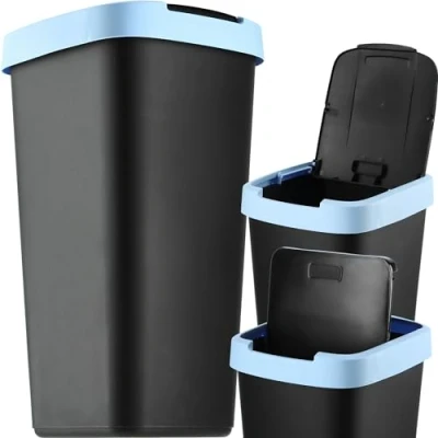 Bild av KADAX Avfallsbehållare 25 liter, papperskorg med svänglock, för avfallsseparation, plastsopkorg, robust soptunna (svart/blå)
