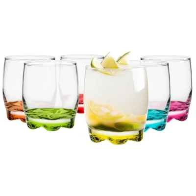 Bild av Glasmark KROSNO, 250 ml, uppsättning med 6, dricksglas färgad botten, longdrinkglas, vattenglas, juiceburkar, perfekt för hem, restauranger och fester