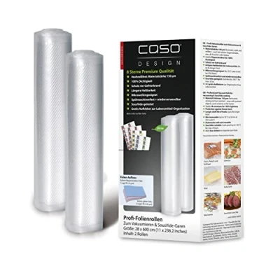 Bild av CASO Professionell folierullar 28 x 600 cm/2 rullar, för alla vakuumförpackare, BPA fria, mycket starka och slitstarka ca 150 µm, doftsäker, koksäker, sous vide, återanvändbar, inkl. Food Manager