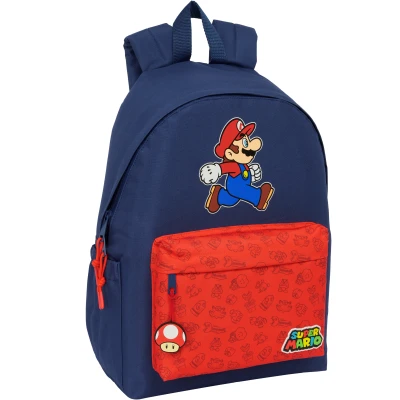 Bild av SUPER MARIO TRICK Ryggsäck för bärbar dator 14,1 tum, idealisk ungdomar i olika åldrar, bekväm och mångsidig, kvalitet styrka, 31 x 13 43 cm, Mörkblå/röd, M, Avslappnad