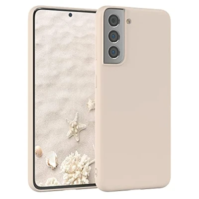 Bild av EAZY CASE Silikonskal för Samsung Galaxy S21 5G skal silikon beige mjukt stötsäkert mobiltelefonfodral skyddsfodral med kameraskydd tunt premiumskydd TPU telefonstötfångare i
