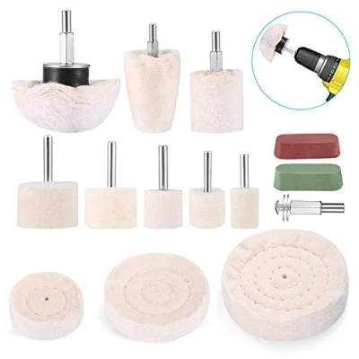 Bild av Heatigo Poleringsdynor för borr bil, 14 st poleringsplatta poleringshjul moppkit med 2 rouge förening, kon/kolonn/svamp/T format hjulsliphuvud, metall aluminium