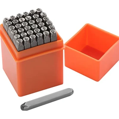 Bild av Gueenky Set med 37 st siffror och bokstäver, 3 mm metallstämpelverktygsset, A Z, 0 9, &amp;, hjärtform, bokstavsnummer symboler, stämpelstans för stämpling av metall, trä, plast, läder
