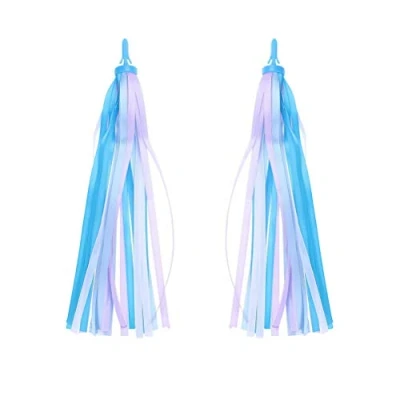 Bild av MUCHEN SHOP barn scooter streamers, 2 pack färgade cykel tofs styre ribbbo för baby flicka pojke cykeltillbehör 27 cm blå lila vit blandad