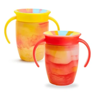 Bild av Munchkin Miracle Baby sippy Cups (2 pack), gratis flödesbehållare för småbarn, träningskopp, BPA fri, spillfri, diskmaskinssäker vattenflaska med Easy Grip handtag.