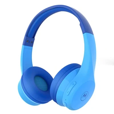 Bild av Motorola Moto JR300 Bluetooth barnhörlurar med mikrofon lätta over ear hörlurar för barn, 85 dB volymbegränsare, ljudsplitter delning bra skola, resor, spel blå