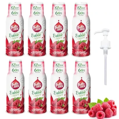 Bild av 8 pack FruttaMax Fruktsirapskoncentrat Mindre socker med 60% fruktinnehåll lämplig för läskmaskin (8 x 500 ml) Hallon)