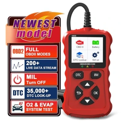 Bild av OBD2 Scanner Kodläsare, OBDII Automatiskt Diagnostiskt verktyg för Bilkodsläsare OBD EOBD Felminne Läsfel Läsare Alla II Protocol Bilar, Ljusröd
