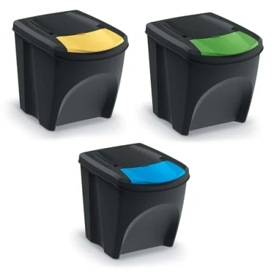 Bild av Keden Sortibox Sopsepareringssystem 3x25L Set Avfallssepareringskärl Återvinningskärl Avfallssorteringskorg Plastsoptunnor (Svart)