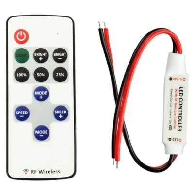 Bild av LitaElek LED remsa styrenhet med RF trådlös fjärrkontroll DC 5 24 V A mini dimmer för 2 polig monokrom COB och SMD 5050 3528 2835 5630 tejp band rep ljusslinga