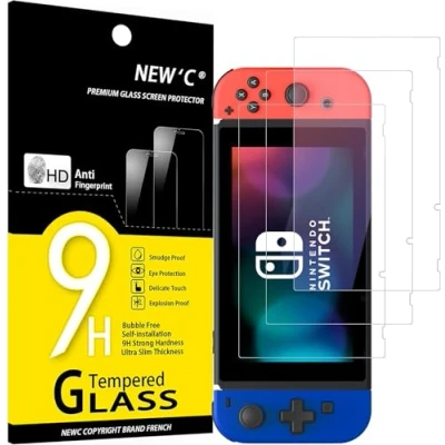 Bild av NEW&#039;C 3 Pack, skärmskydd i glas för Nintendo Switch, repfri, anti fingeravtryck, bubbelfri, 9H hårdhet, 0,33 mm ultraklent, ultrabeständigt härdat