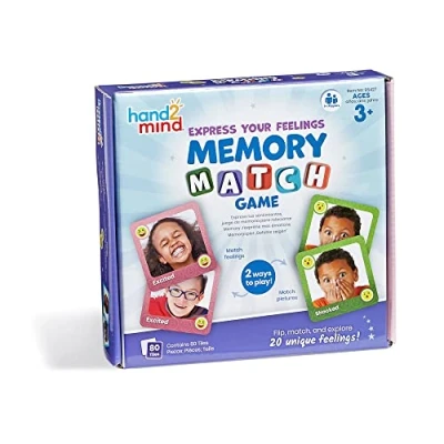Bild av Learning Resources Express Your Feelings Memory Match spel, känslokort för barn, 80 brickor, matchande kortspel åldrarna 3+, aktiviteter inlärning av sociala känslor, lekterapispel barn