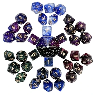 Bild av Maxentico D&amp;D tärningsset, specialtärningar, 6 x 7 (42 st) speltärningar, Dnd Dice Set, färgglada polyedriska tärningar, dungeons and drakar, tärningar Magic the Gathering, för Pathfinder, brädspel