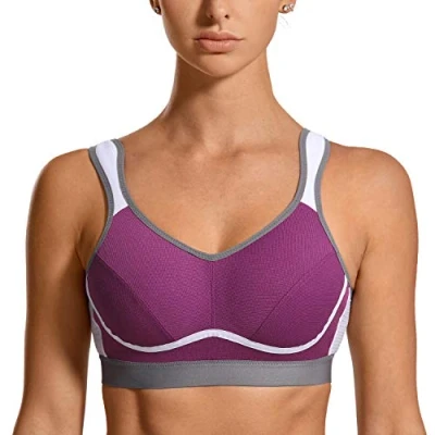 Bild av SYROKAN Tränings sport bh För Kvinnor Högt Slagstöd Bounce Control Plus Size Wirefree Gym Lila 70D