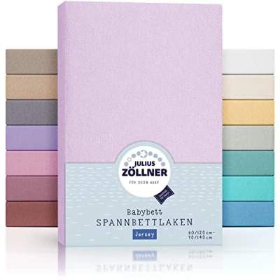 Bild av Julius Zöllner Jersey spännlakan för bebis och barnsäng, 100% jerseybomull, OEKO TEX standard 100 certifierad, storlek: 60 x 120 cm/70 140 cm, 1 pack, syrén